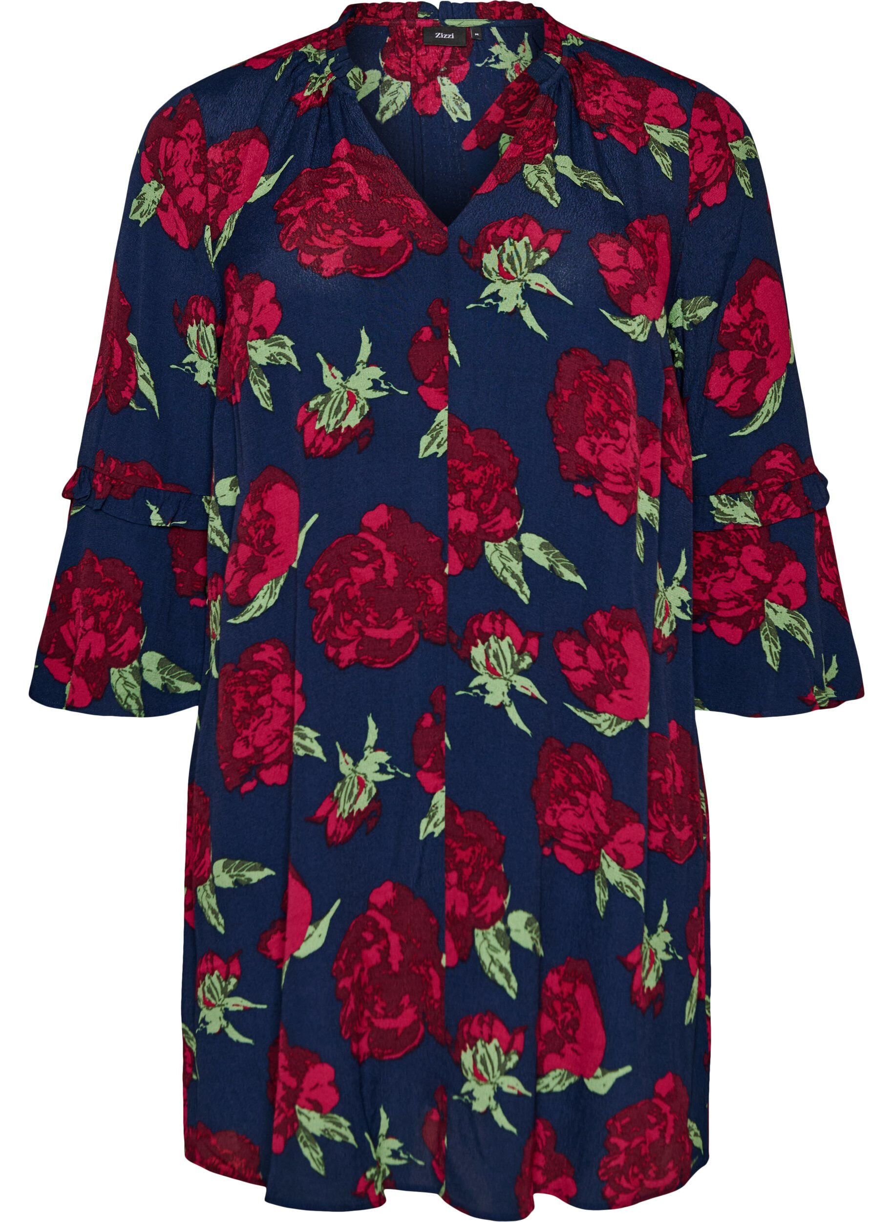 Floral dress in viscose with ruffles