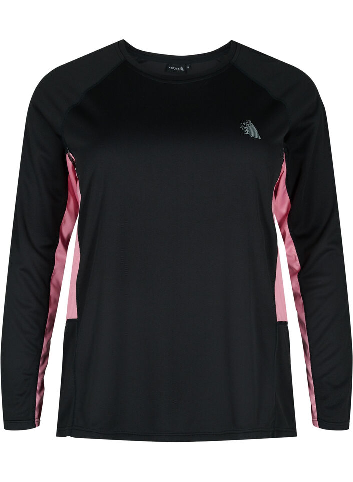 Ski undershirt with contrast stripe, Black w. Sea Pink, Packshot image number 0