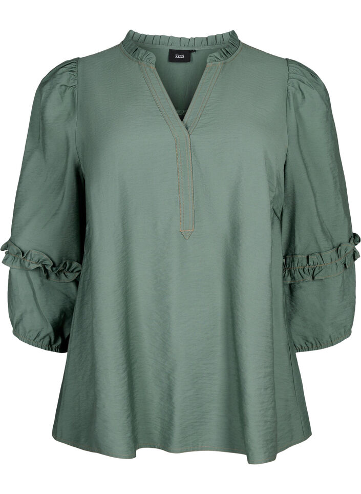 Blouse with ruffles, Duck Green, Packshot image number 0