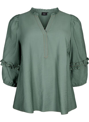 Blouse with ruffles, Duck Green, Packshot image number 0