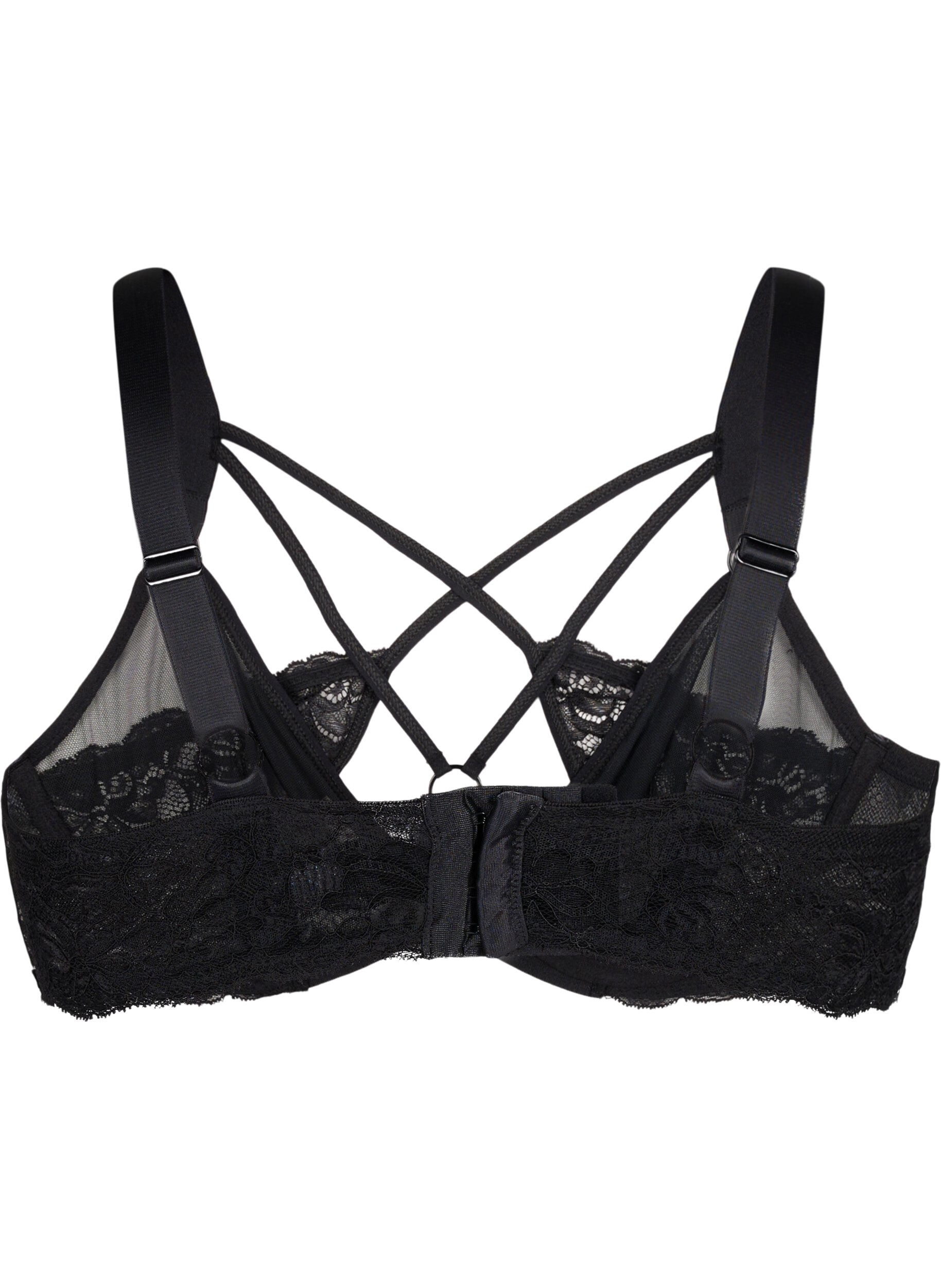 Zizzifashion Full cover bra with string and lace, Black, Packshot image number 1