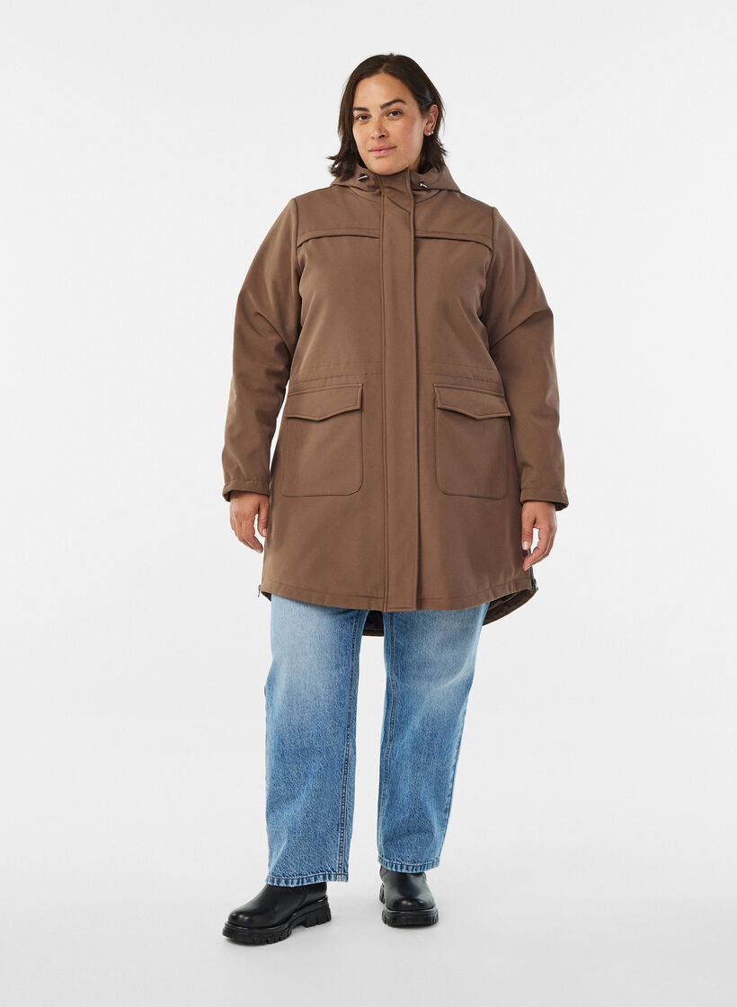 Water-repellent softshell jacket with quilted lining, Brown, Model image number 1