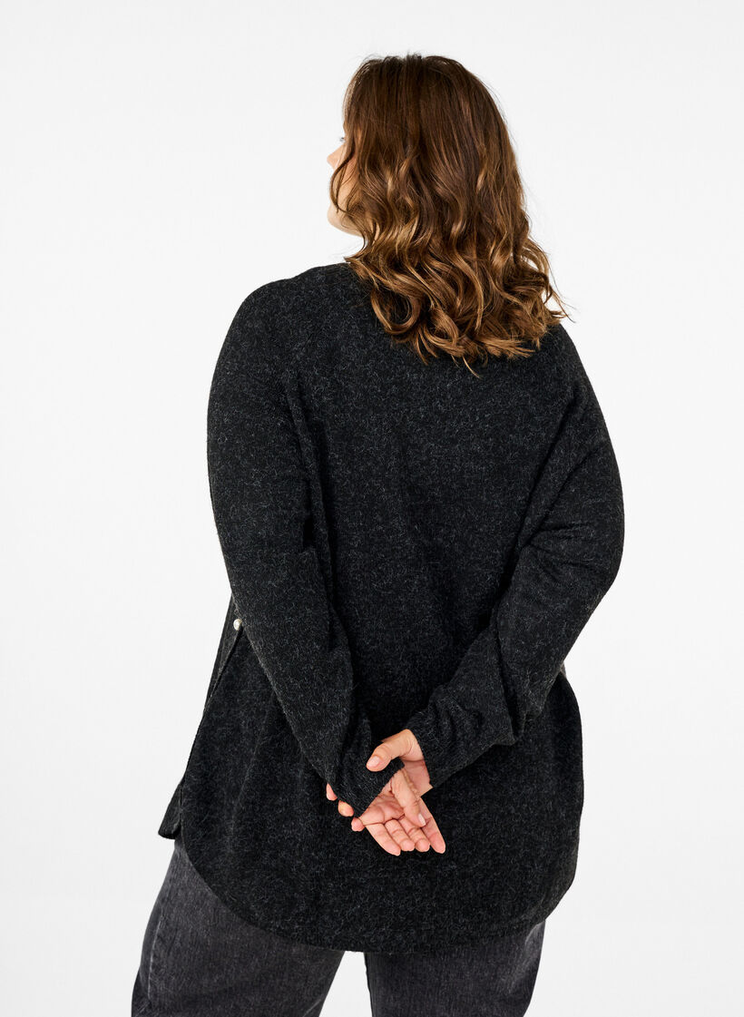 Knitted blouse with bead details, Dark Grey Melange, Model image number 1