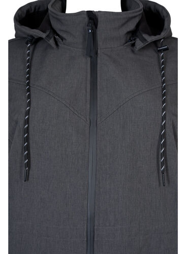 Softshell jacket with detachable hood, Dark Grey Melange, Packshot image number 2