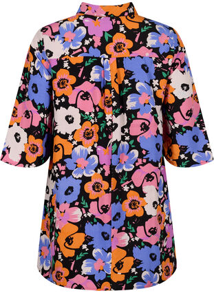 Floral tunic with 3/4 sleeves, Vibrant Flower AOP, Packshot image number 1