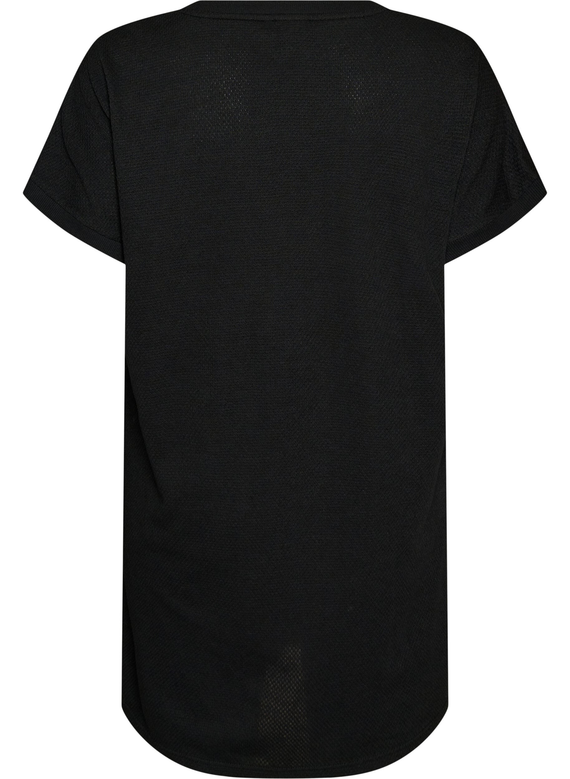 Zizzifashion Short textured jersey dress with a round neck, Black, Packshot image number 1