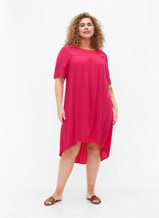 Viscose dress with lace band, Bright Rose, Model image number 2