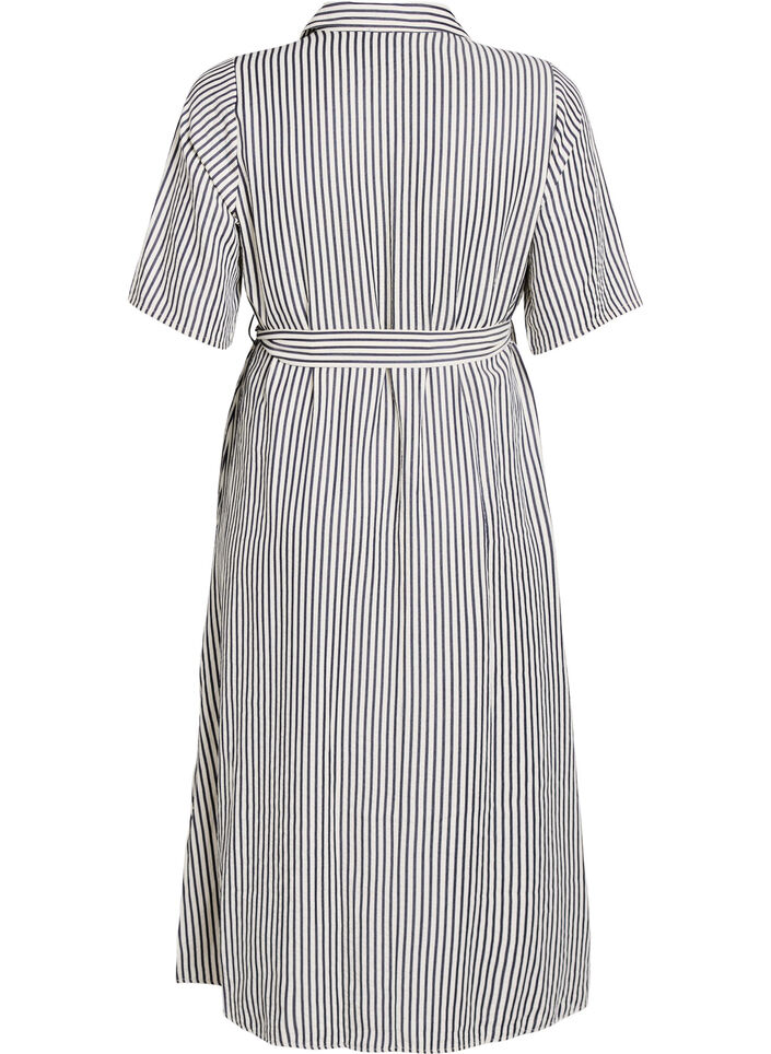 Ankle-length shirt dress with tie belt and stripes, Black, Packshot image number 1