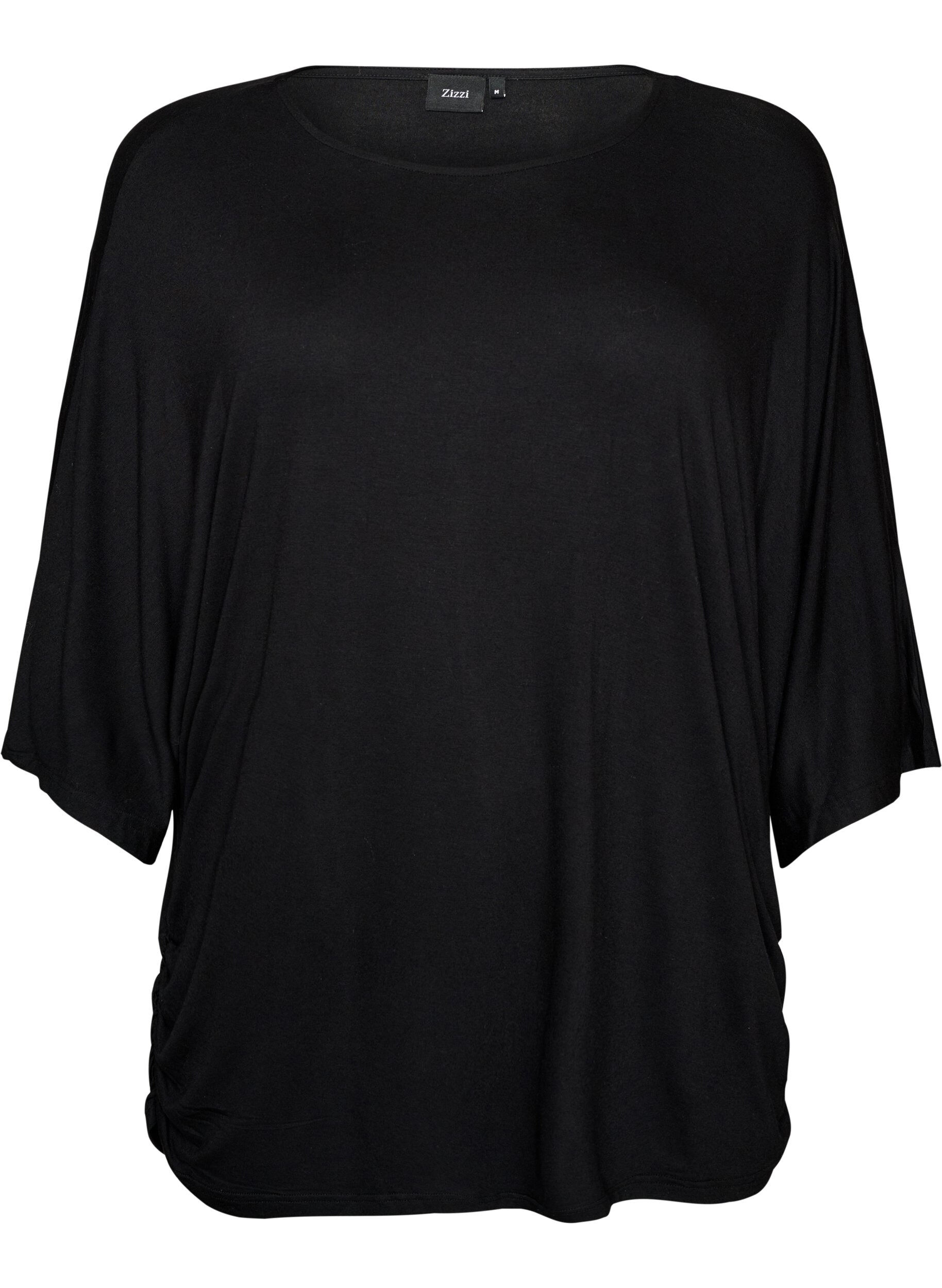 ZizzifashionJersey blouse with elbow-length balloon sleeves, Black, Packshot image number 0