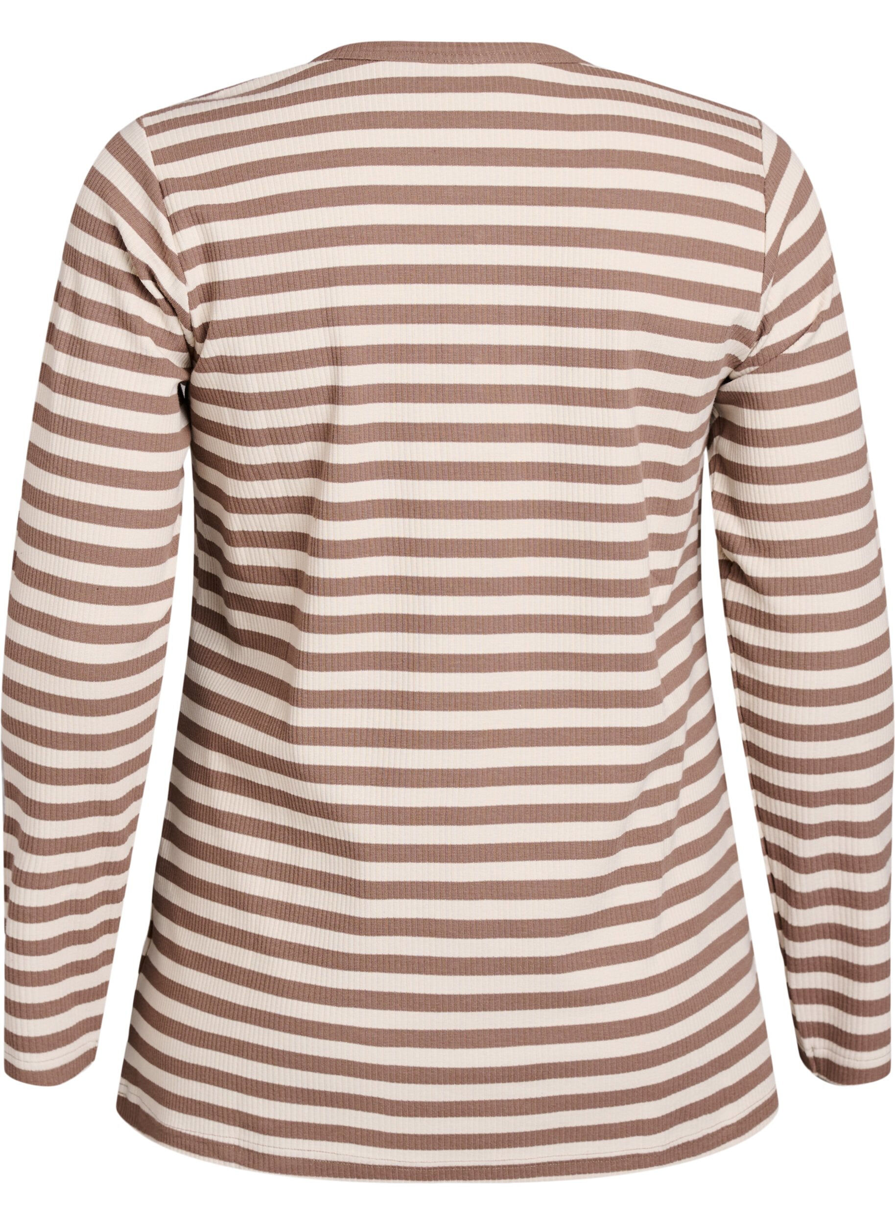 Zizzifashion Striped jersey blouse with a ribbed texture, Vanilla, Packshot image number 1