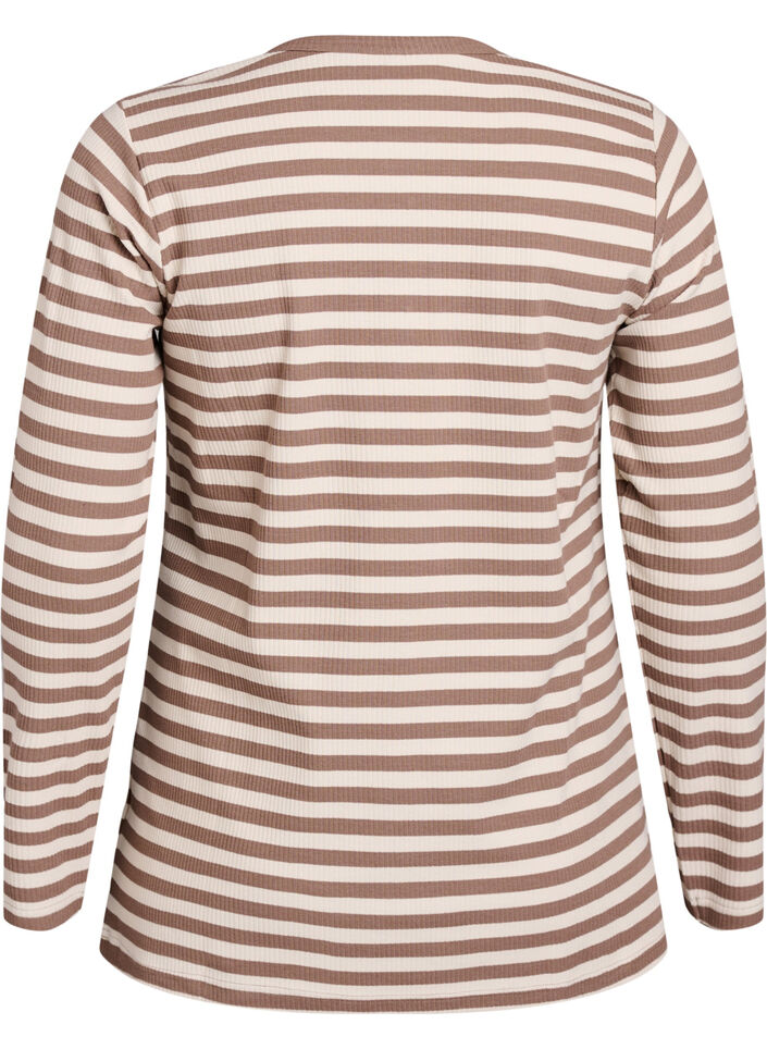 Striped jersey blouse with a ribbed texture, Vanilla, Packshot image number 1