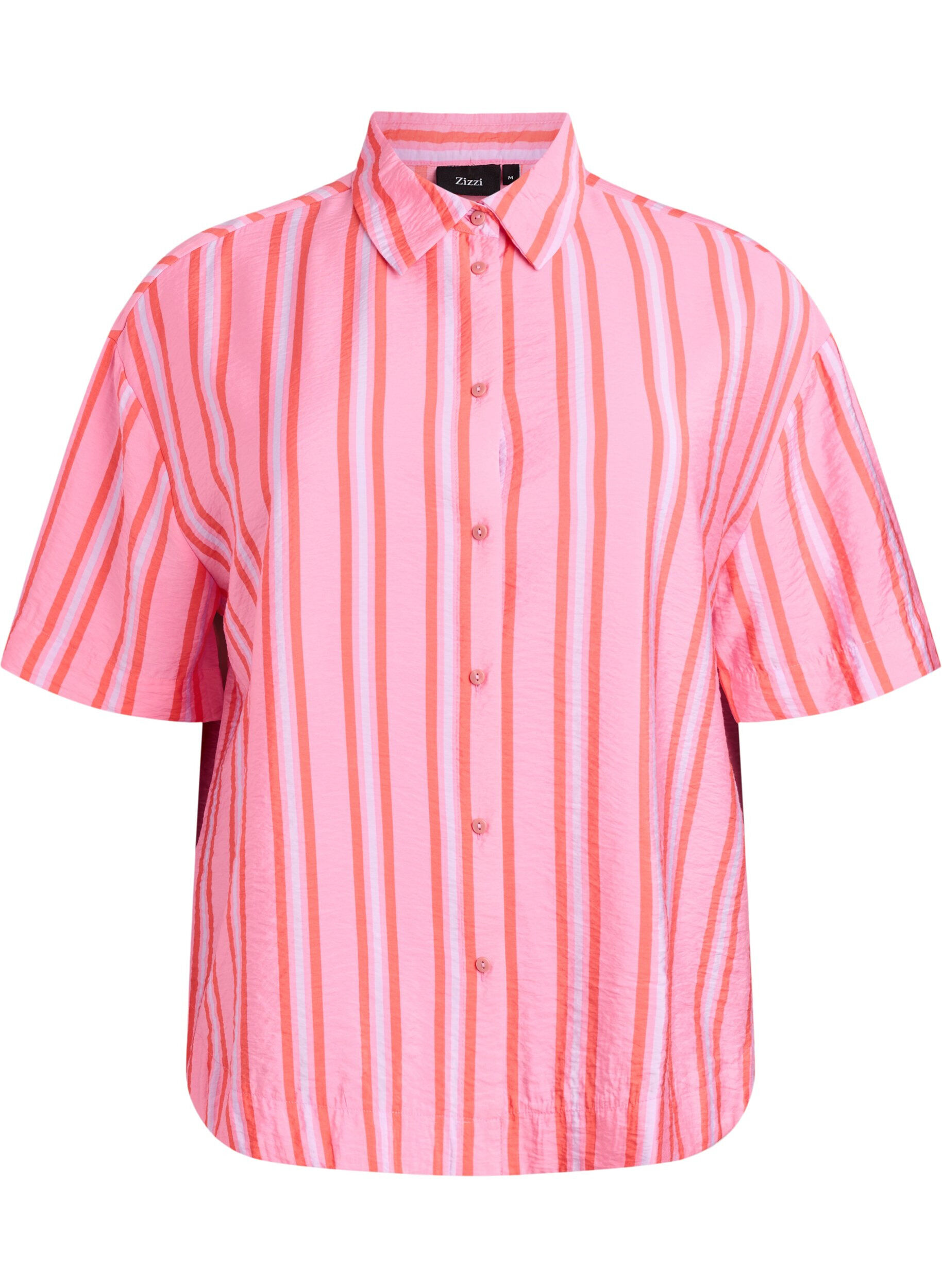ZizzifashionStriped viscose shirt with short sleeves, Pink, Packshot image number 0