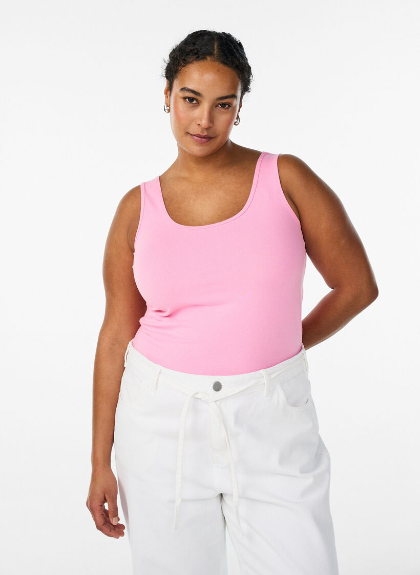 Solid color basic top in cotton, Pink, Model image number 0