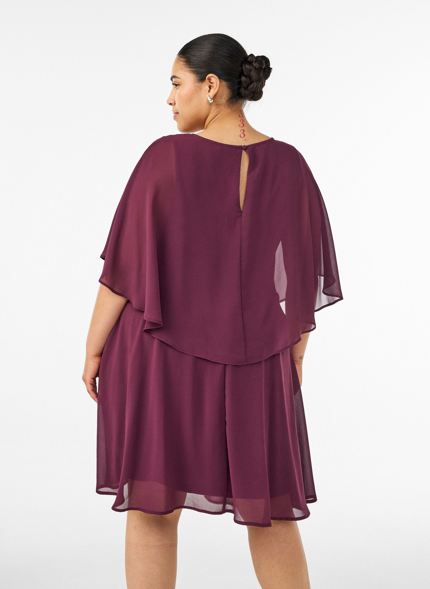 ZizzifashionShort chiffon party dress with layered effect, Red, Model image number 2