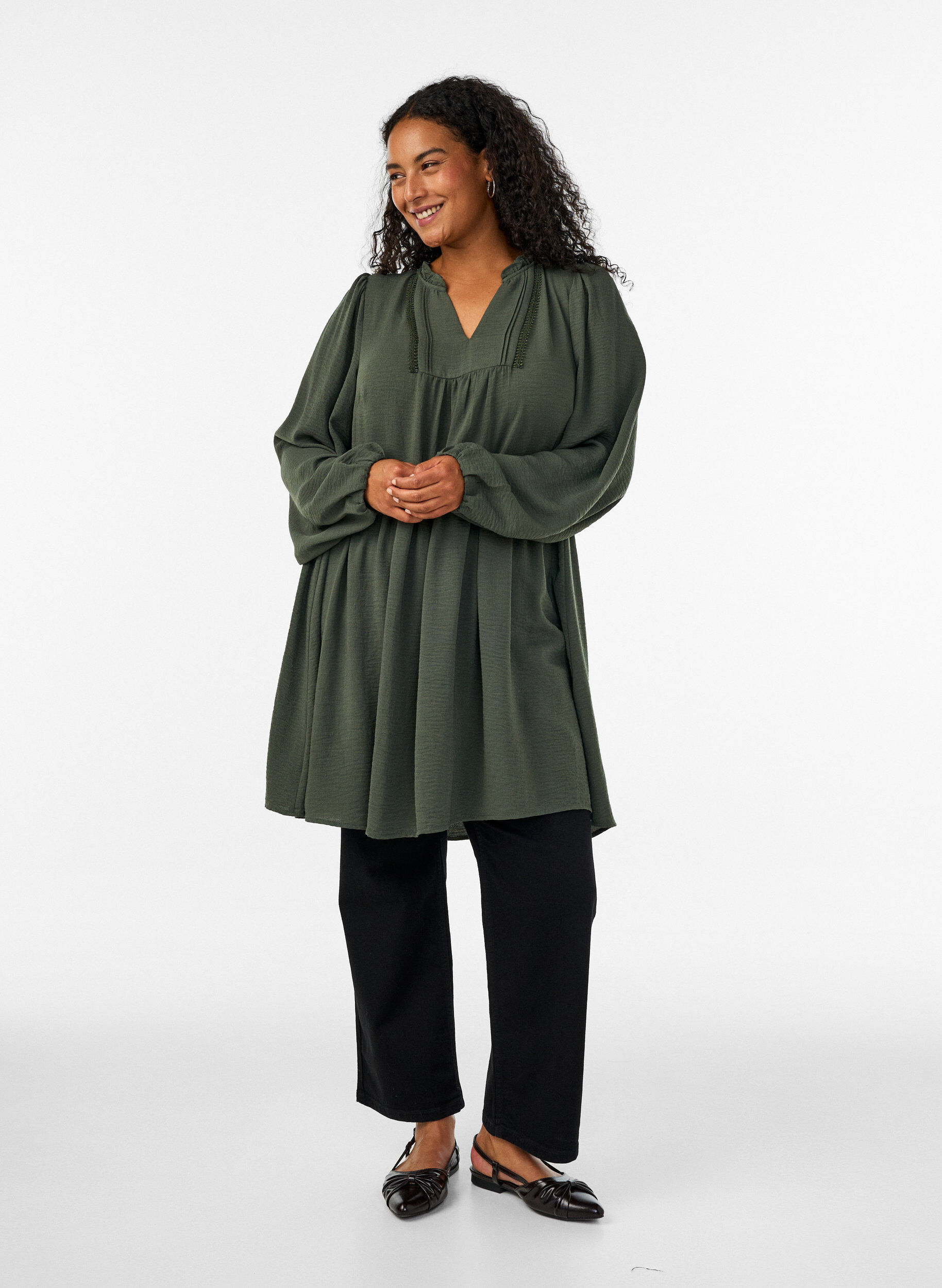 ZizzifashionA-line dress with an empire line, Green, Model image number 1
