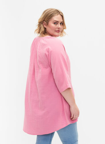 3/4 sleeve tunic in cotton, Rosebloom, Model image number 1