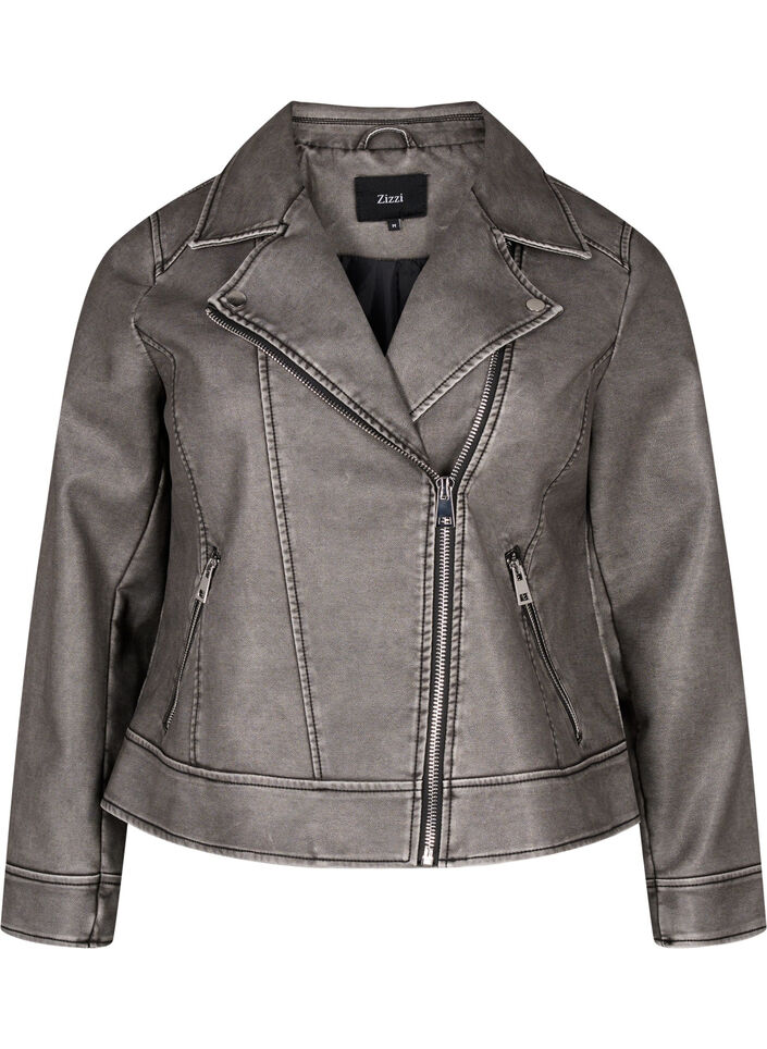 Distressed imitation leather jacket, Dark Grey Wash, Packshot image number 0