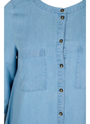 Midi dress with button fastening and 3/4 sleeves, Light blue denim, Packshot image number 2