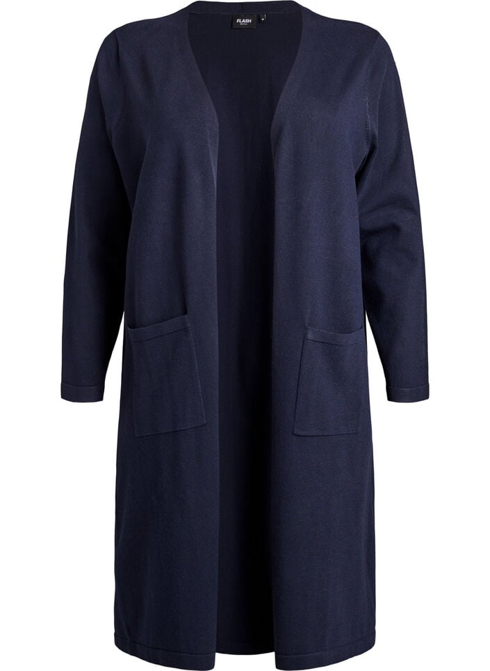 FLASH - Long, open cardigan with pockets, Blue, Packshot image number 0