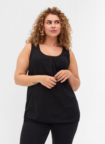 Top with lace trim, Black, Model image number 0