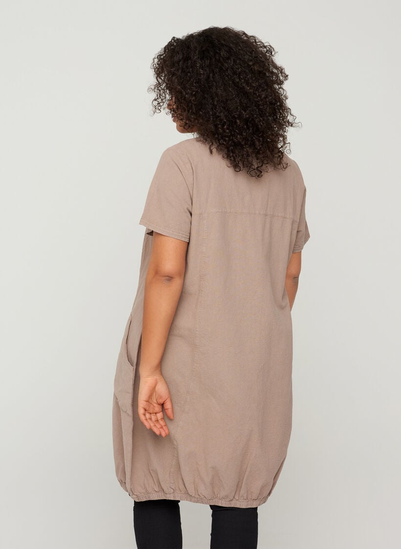 Short-sleeved cotton dress, Brown, Model image number 2