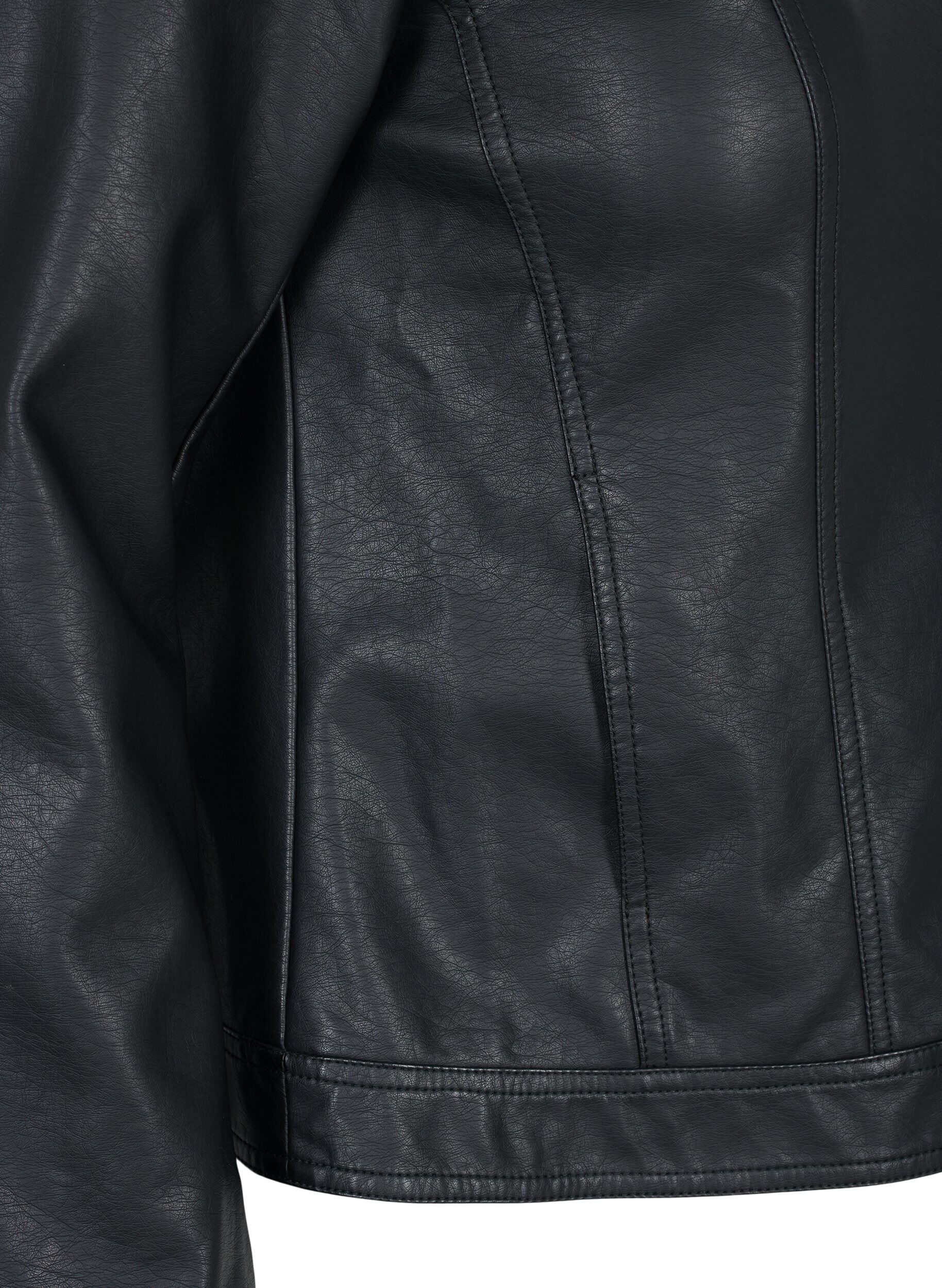 Zizzifashion Faux leather jacket with pockets, Black, Packshot image number 3