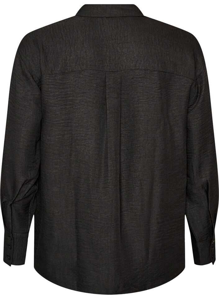Loose shirt with V-neck, Black, Packshot image number 1
