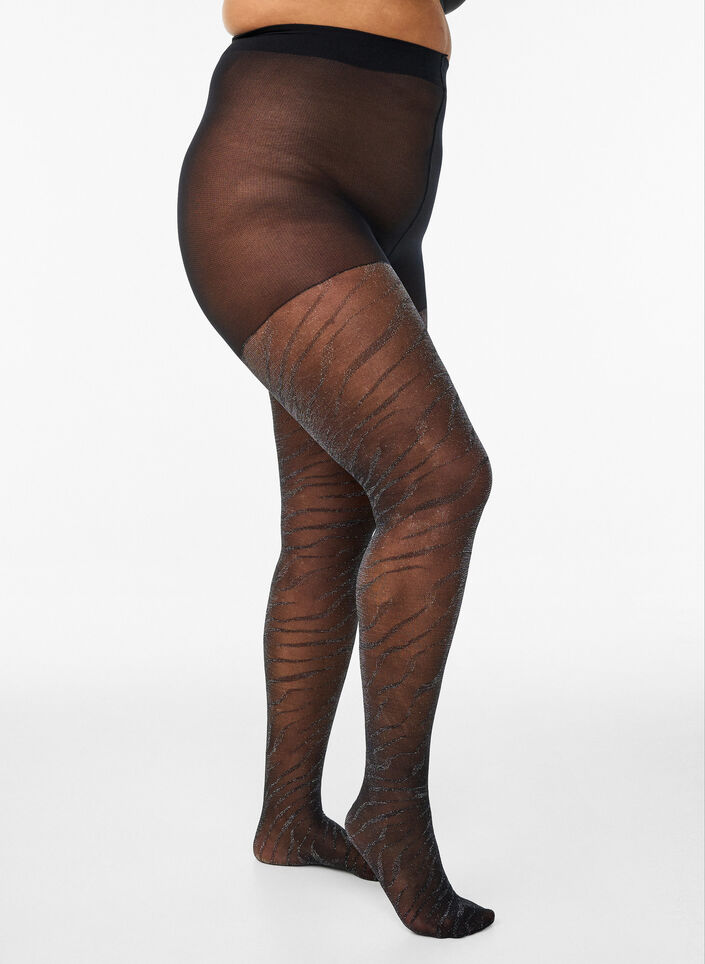 Tights with glitter zebra and 30 denier, Black, Packshot image number 0