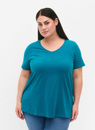Basic plain cotton t-shirt, Deep Lake, Model image number 0