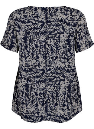 FLASH - Blouse with short sleeves and print, Off White Blue Leaf, Packshot image number 1