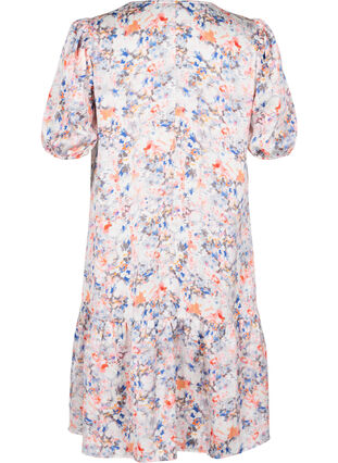 Printed dress with puff sleeves, B. White graphic AOP, Packshot image number 1