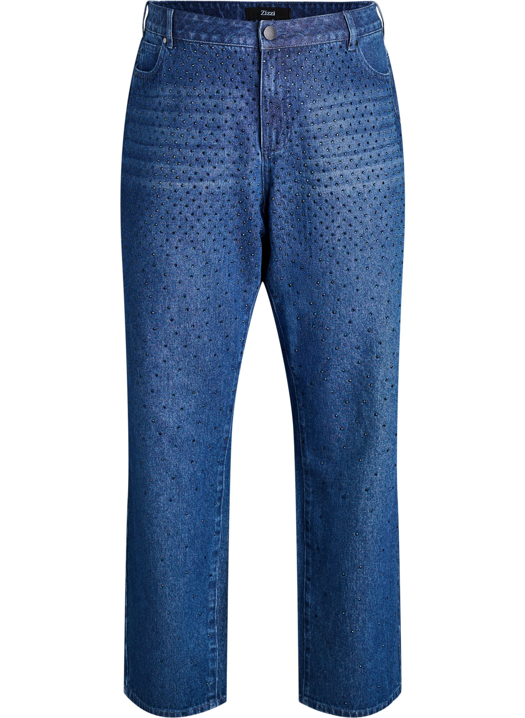 Straight fit jeans with rhinestones and a high waist