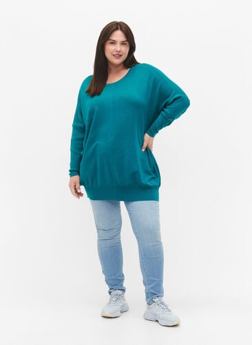 Knitted tunic in viscose blend, Deep Lake, Model image number 1