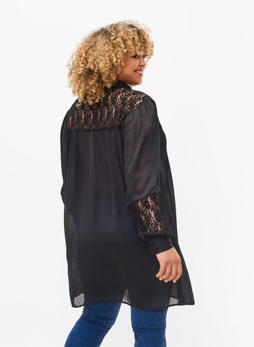 Long shirt with lace details, Black, Model image number 1