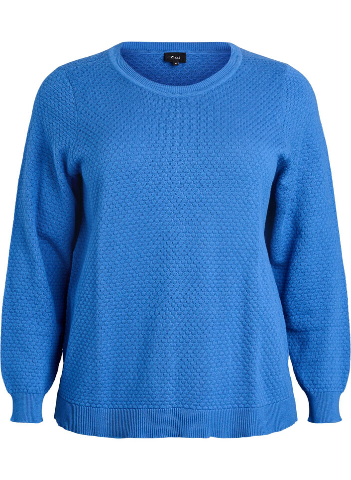 Knit blouse in cotton with textured pattern, Blue, Packshot image number 0