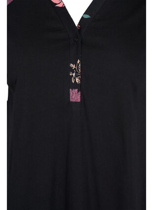 	 Short sleeve cotton nightdress with print details, Black AOP Flower, Packshot image number 2