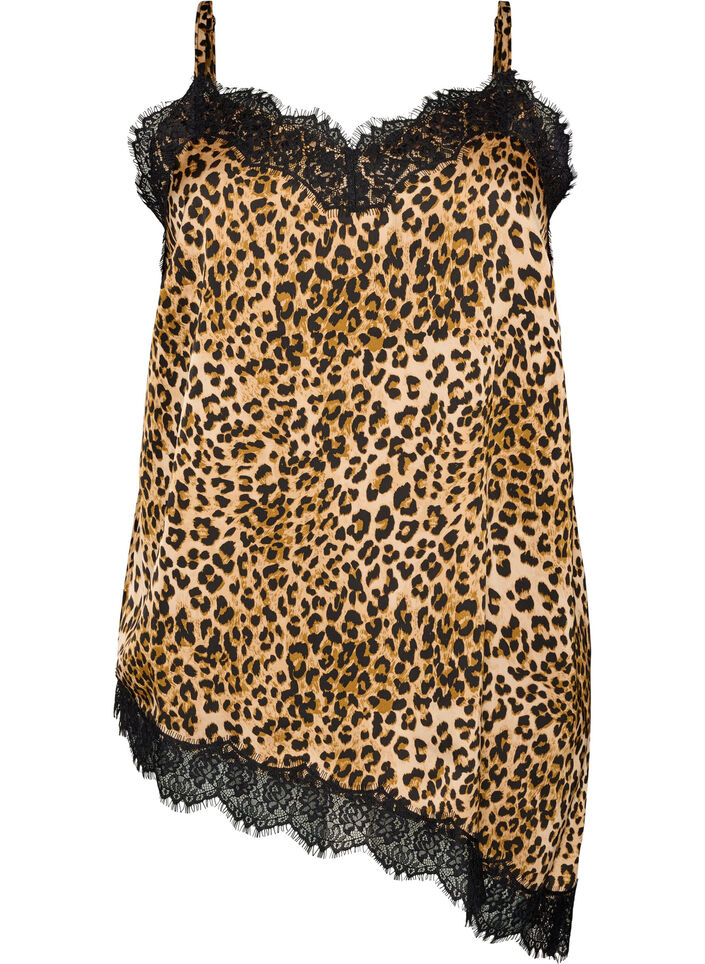 Strappy top with lace and an asymmetrical hem, Brown, Packshot image number 0