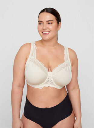 Underwired Figa bra with lace trim, Birch, Model image number 0