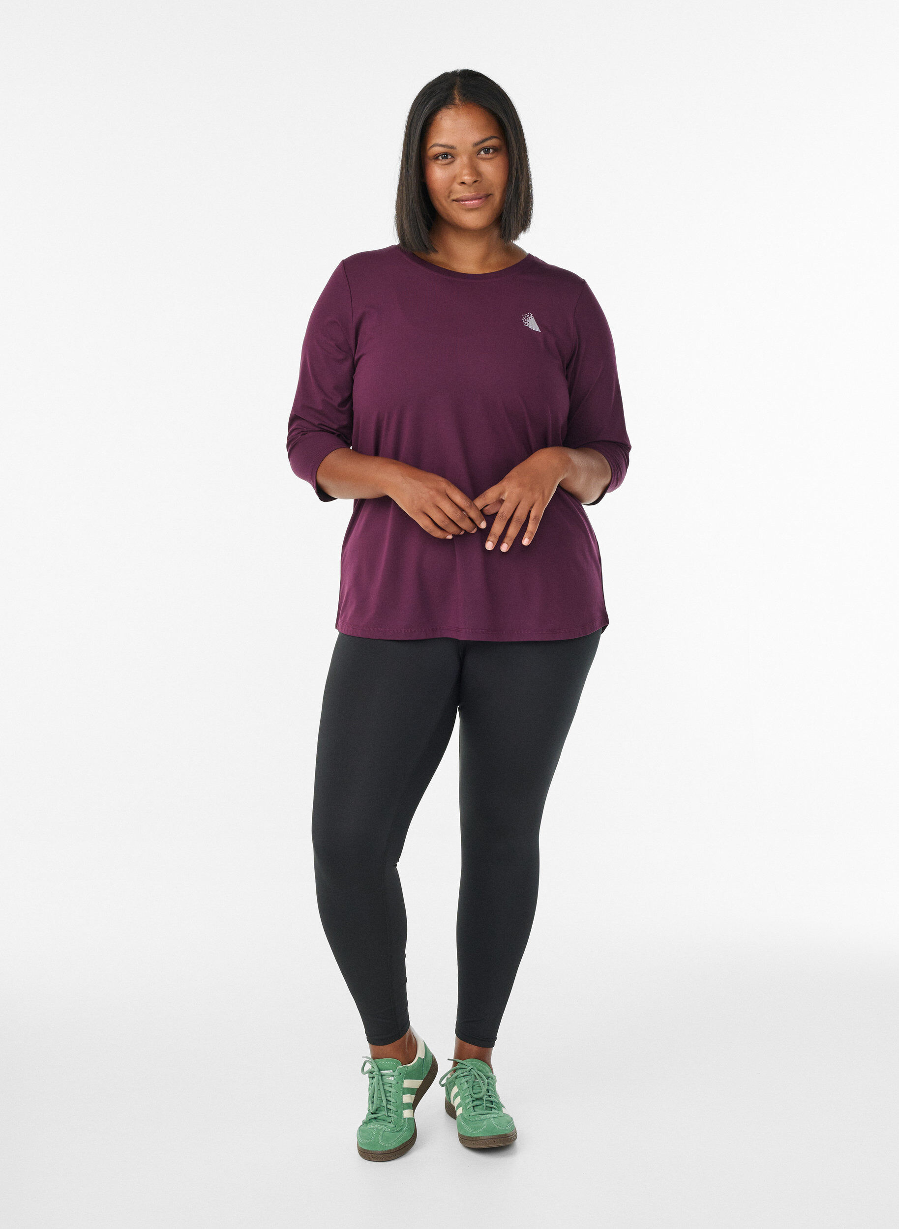 ZizzifashionWorkout top with 3/4 sleeves, Purple, Model image number 1