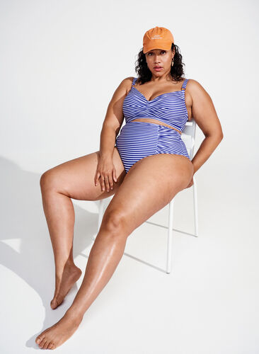 High-waisted striped bikini bottoms, Blue Striped, Image image number 0