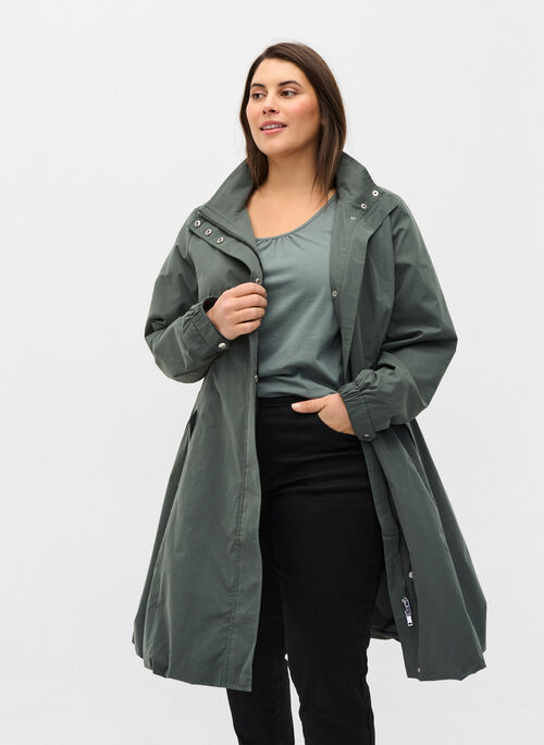 Jacket with 2-way zip and button fastening