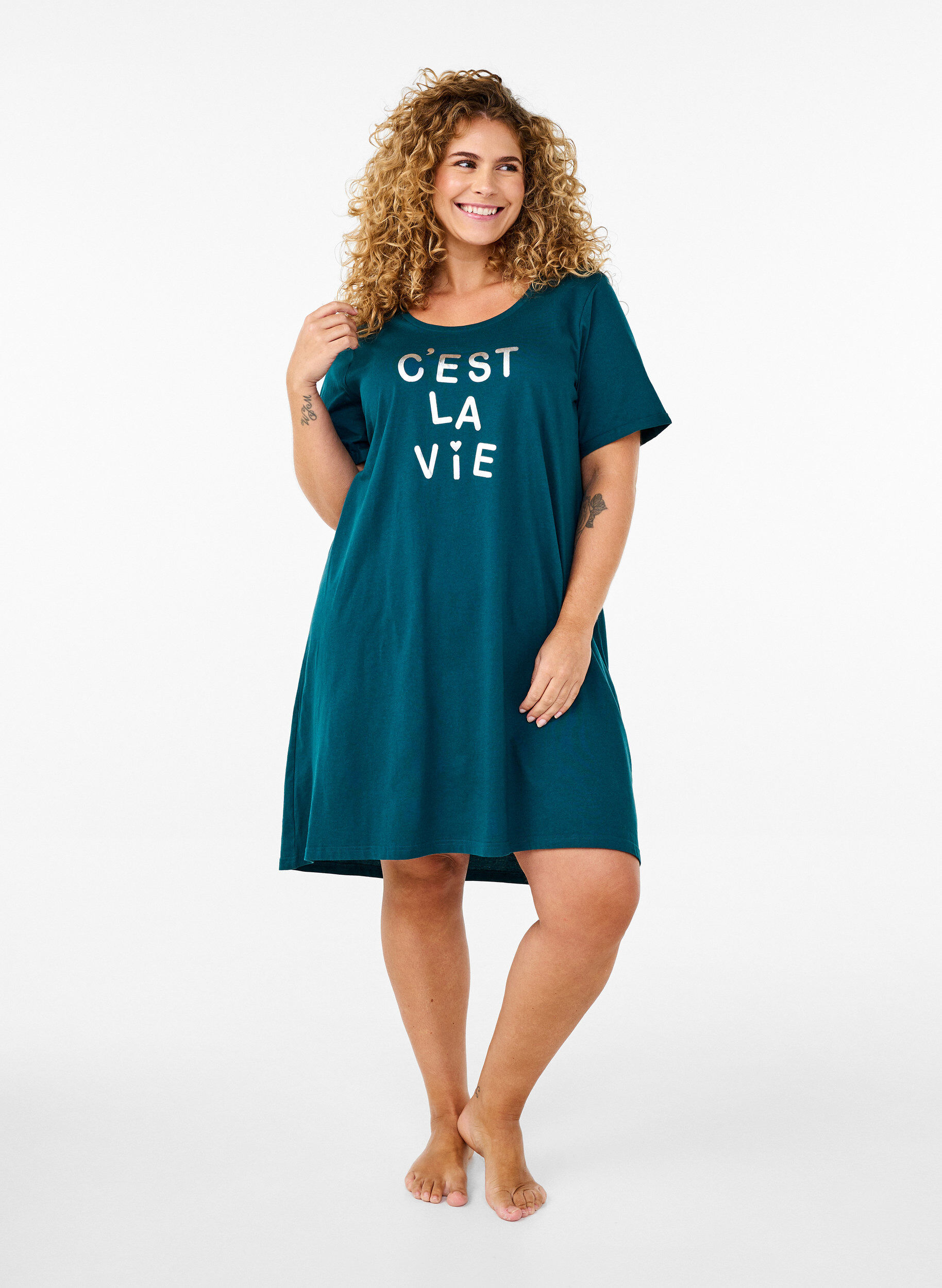 ZizzifashionShort-sleeved nightgown in organic cotton, Green, Model image number 1