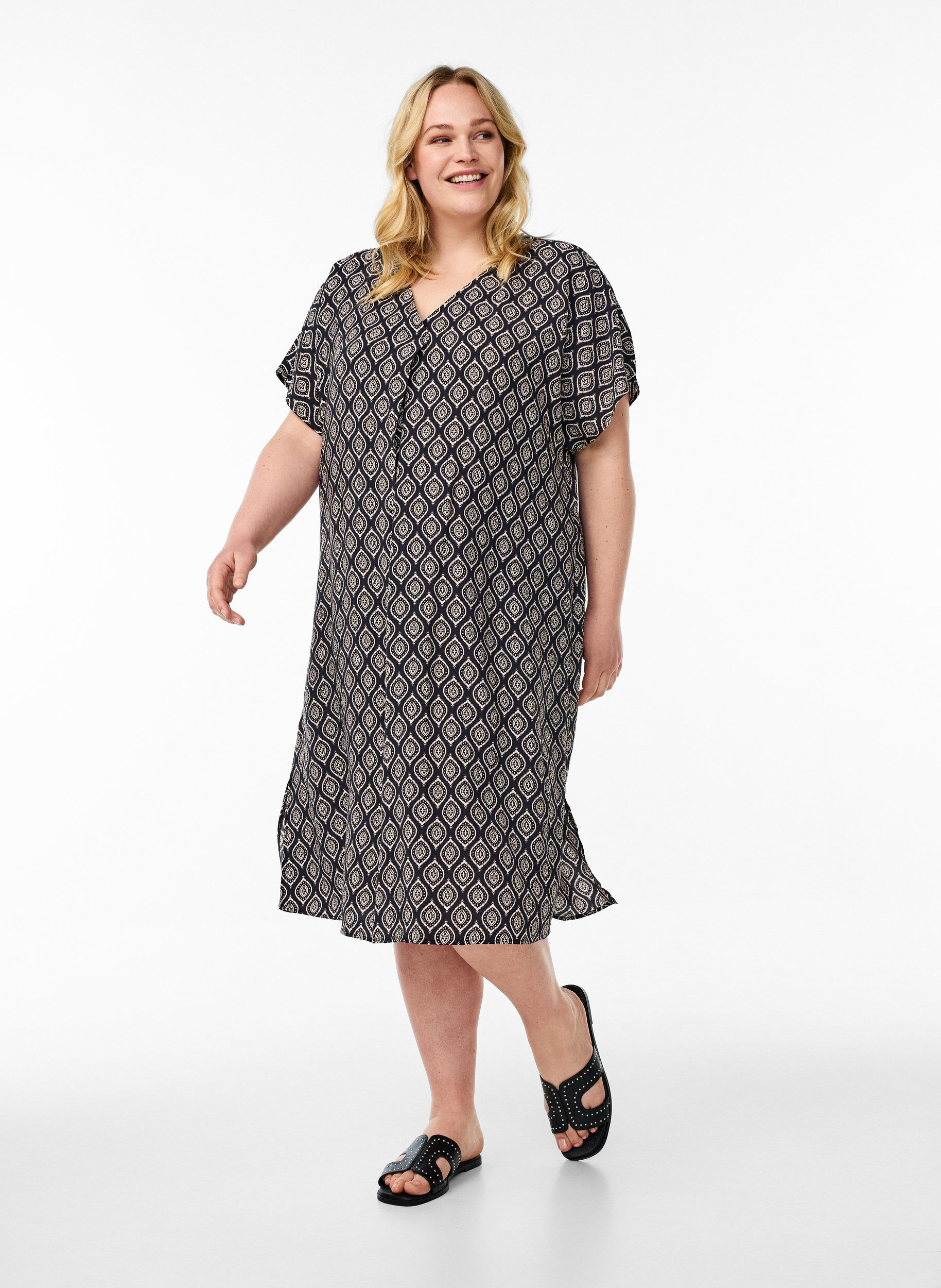 ZizzifashionV-neck dress in viscose, Blue, Model image number 1