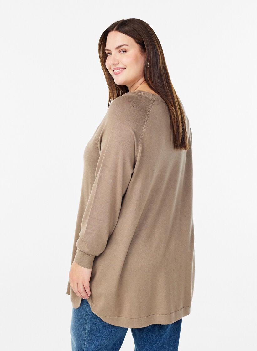Knitted blouse with side buttons, Beige, Model image number 2