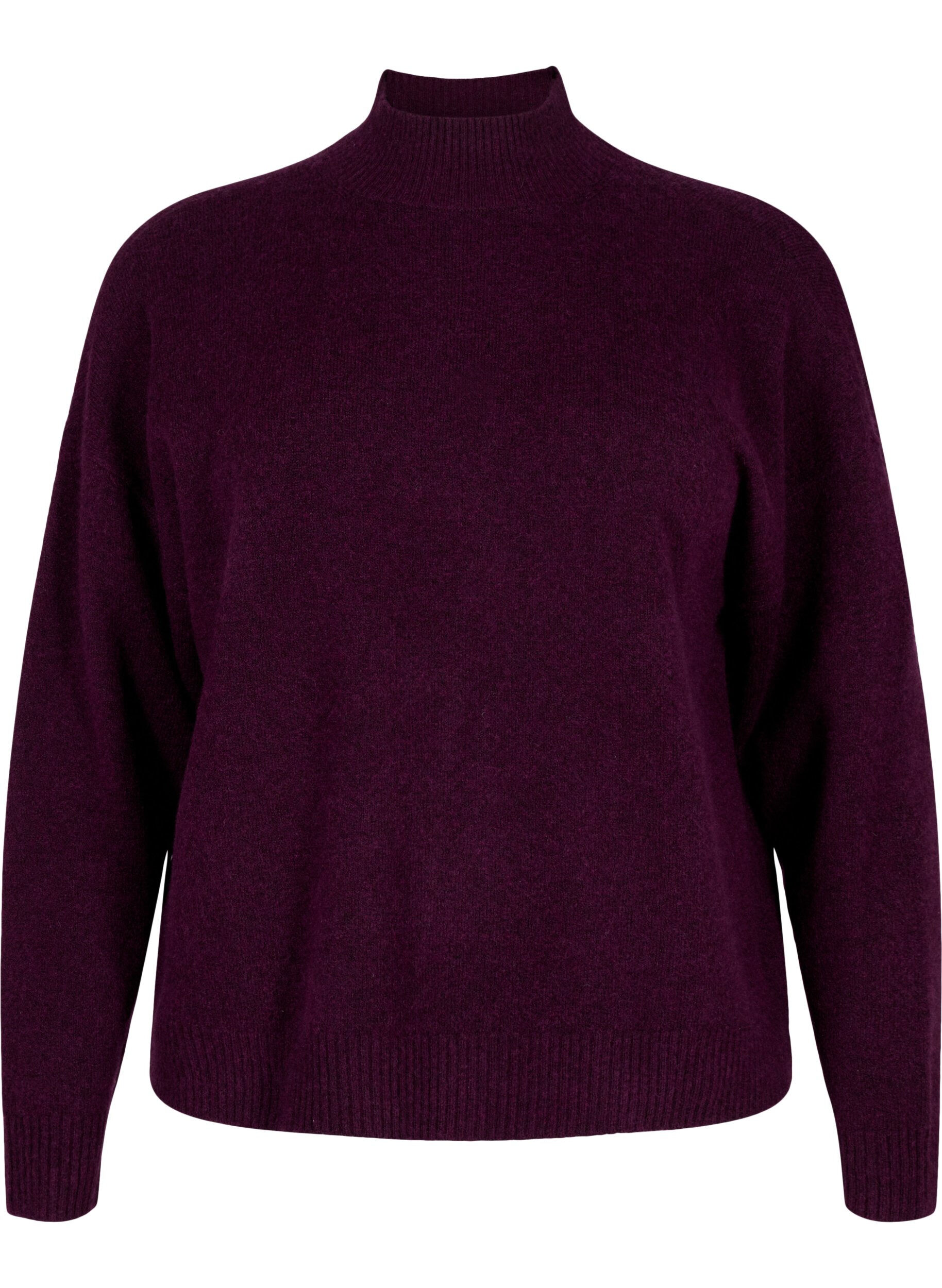 Zizzifashion Knitted wool blouse with high neck, Potent Purple Mel., Packshot image number 0