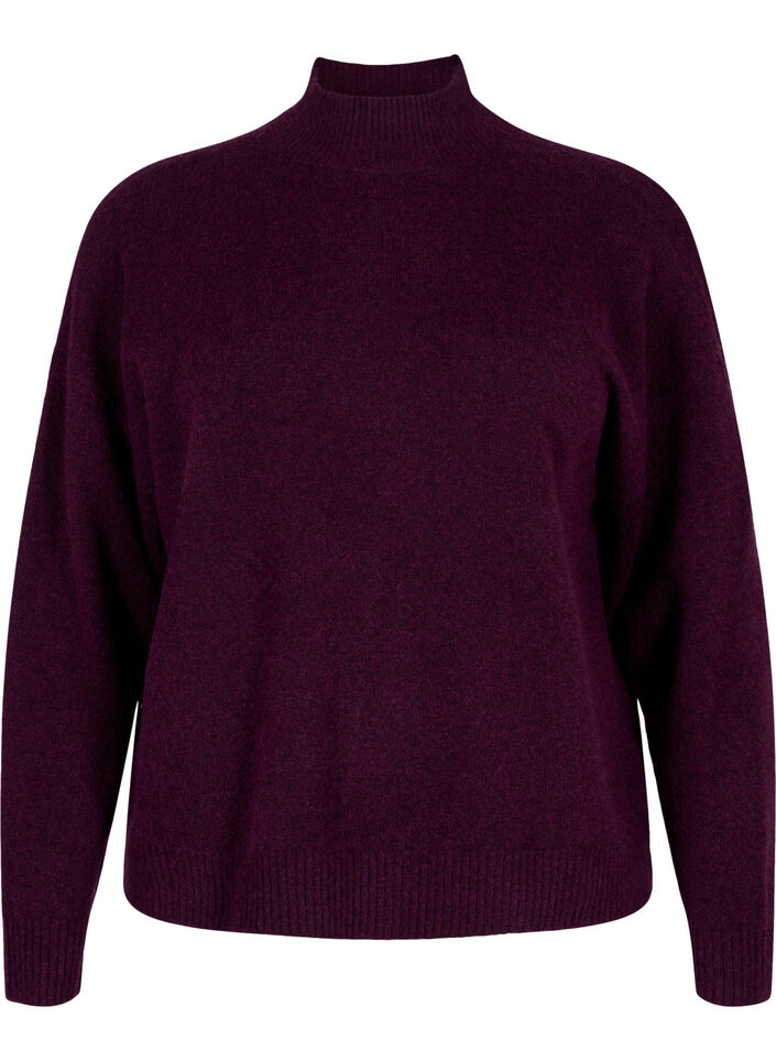Knitted wool blouse with high neck, Potent Purple Mel., Packshot image number 0