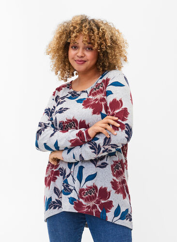 Floral blouse with long sleeves, LGM Flower AOP, Model image number 0