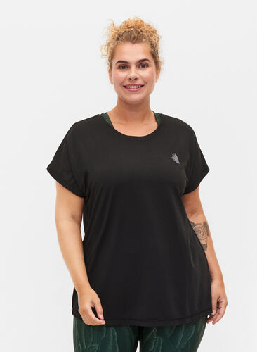 Short sleeved workout t-shirt, Black, Model image number 0