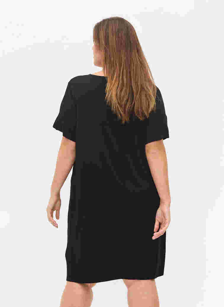 Short-sleeved nightie in viscose, Black, Model image number 1