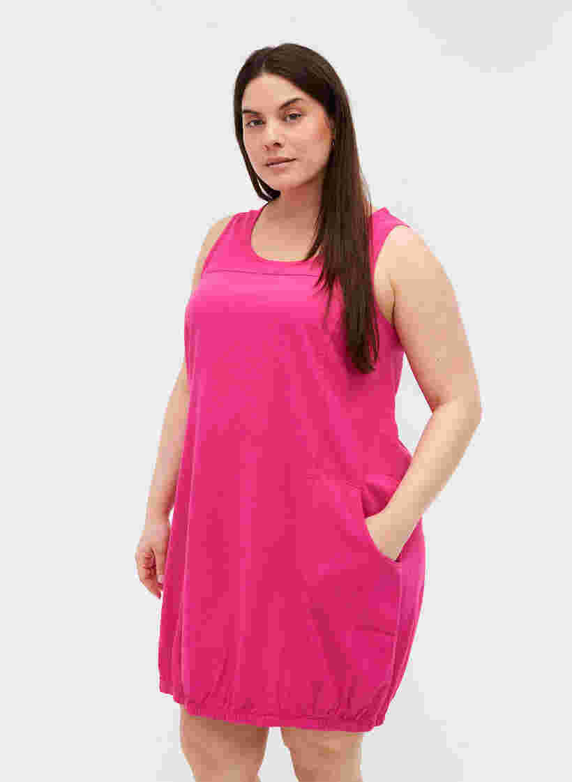 Sleeveless cotton dress, Fuchsia Purple, Model image number 0